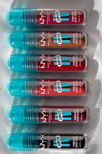 Six tubes of NYX Professional Makeup Butter Gloss articulator  gloss successful  assorted  shades