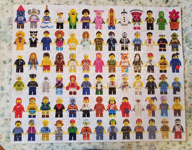 reviewer photo of the completed Lego minifigure puzzle 