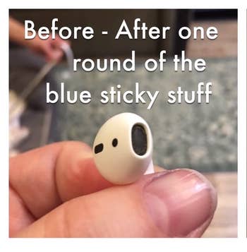 before photo of an AirPods earbud that has been cleaned with the cleaning putty