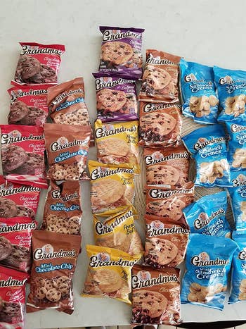 A variety of bags of Grandma's Cookies in different flavors
