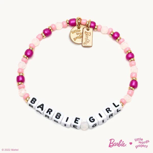 a pink beaded bracelet that says 