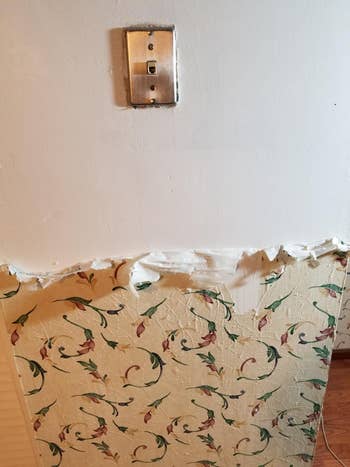 a reviewer's wall with half the wallpaper removed