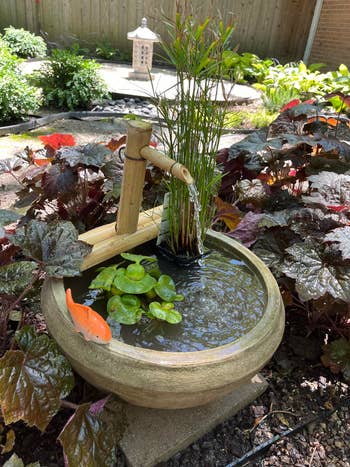 Garden with bamboo h2o  fountain