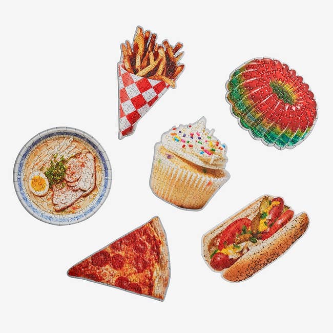 different completed food puzzles 