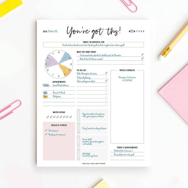 a planner sheet with various sections to keep you organized