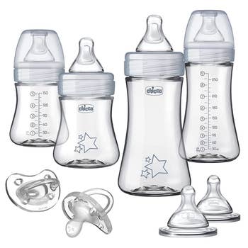 two tall bottles two small botles and two pacifiers