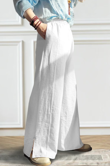 model wearing the white pants