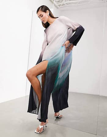 model in ombre long sleeve dress