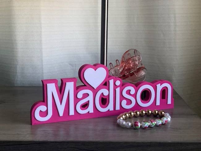 Custom pink name sign 'Madison' with a heart