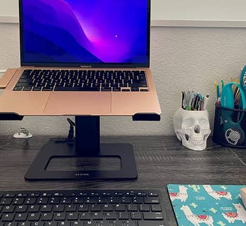 Reviewer's laptop on adjustable stand