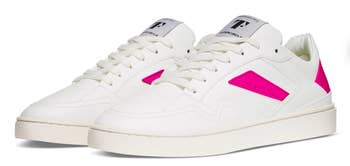women's court sneaker with hot pink detailing