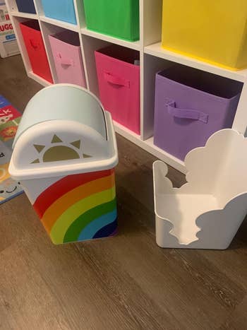 reviewer image of the same rainbow trash can separated from its cloud-shaped bottom