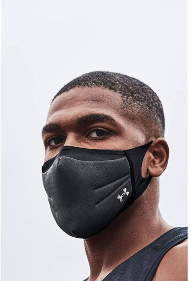 model wearing a cloth face mask 