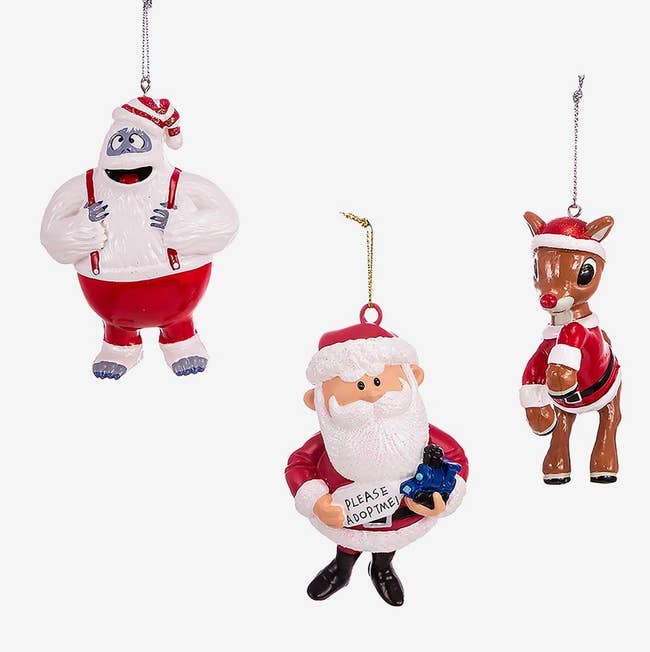 santa, the yeti, and rudolph ornaments from rudolph the red-nosed reindeer