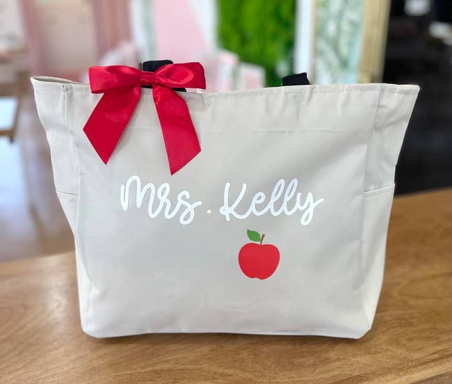 Personalized white tote bag with 