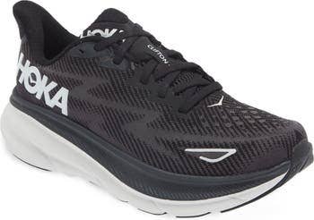 the black and white Hoka Clifton 9 sneaker