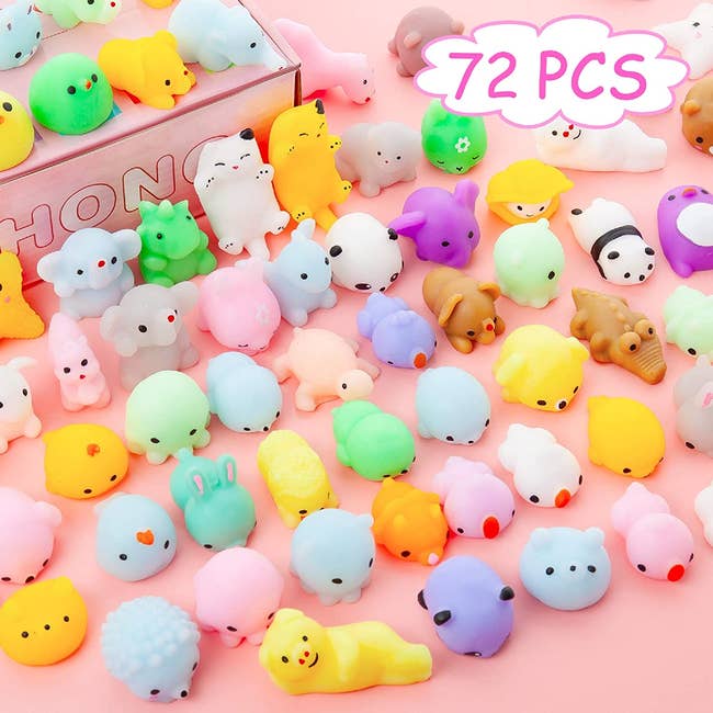 Various small squishy animals in pastel colors 
