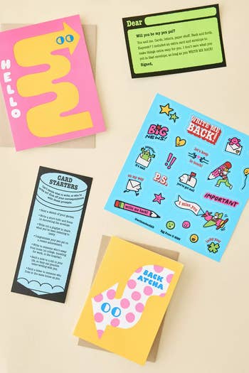 Assorted greeting cards with fun graphics and phrases like