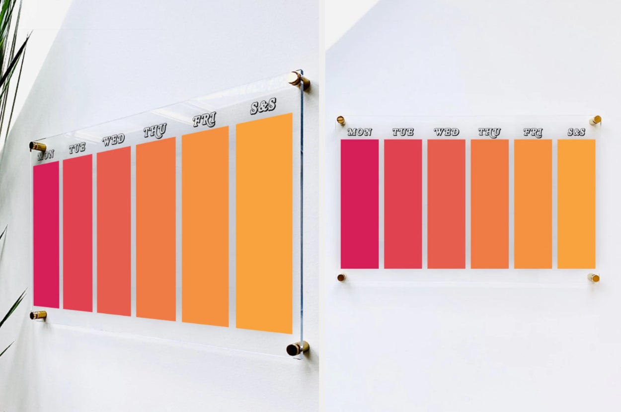 Clear calendar with blocks of pink to yellow and the days of the week written on top