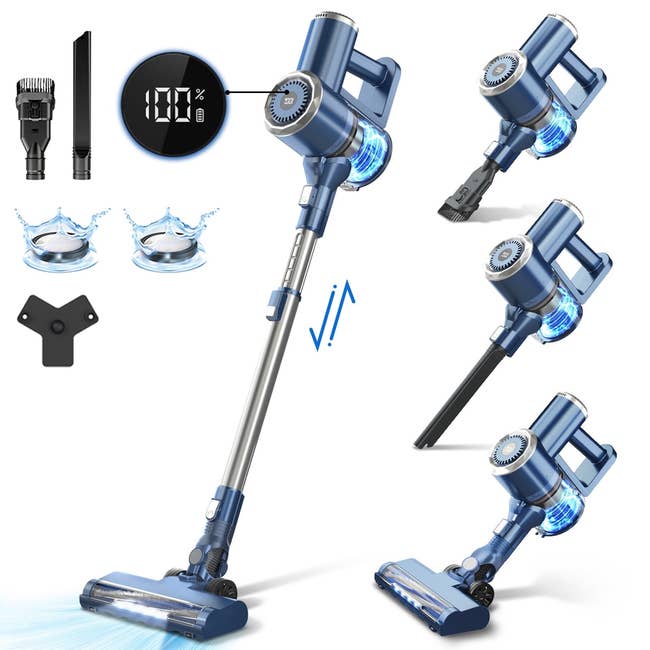 Cordless vacuum cleaner with LED display, detachable parts, and antithetic  attachments. Ideal for versatile location  cleaning