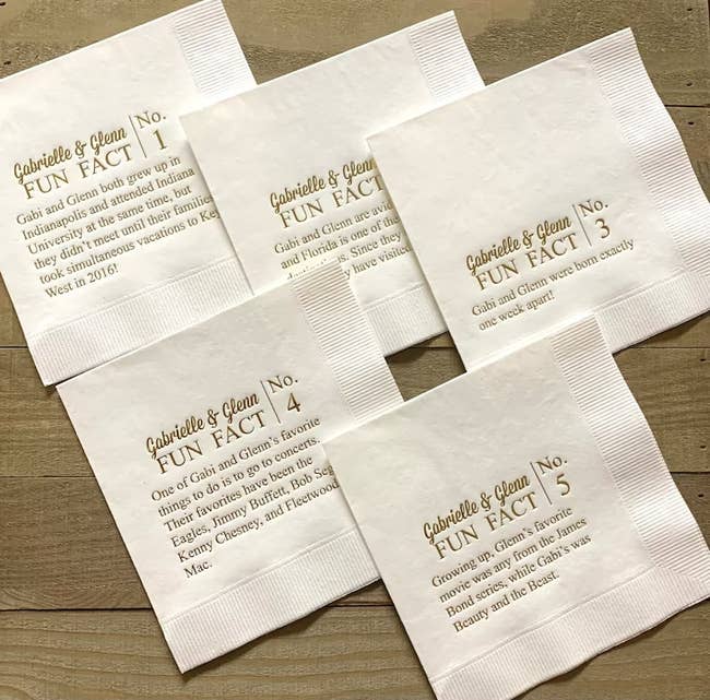 five different napkins each with a different 
