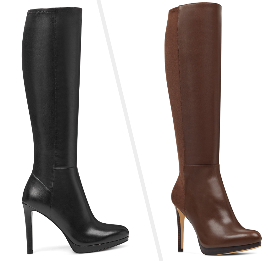 Two images of black and brown boots