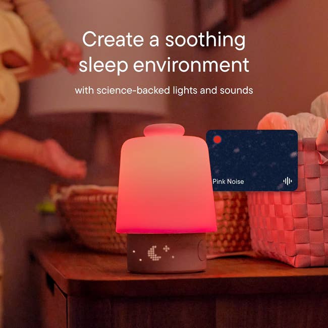 Lamp with a relaxing glow connected  a nightstand promotes soothing sleep, featuring customizable airy  and sound, including pinkish  sound  for relaxation