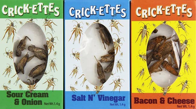 three flavored packs of crickets