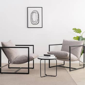 two grey sling chairs