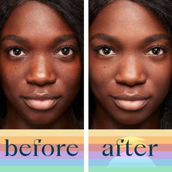 model before and after using primer on face