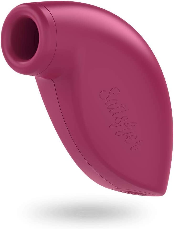Red suction vibrator with satisfyer brand name on side