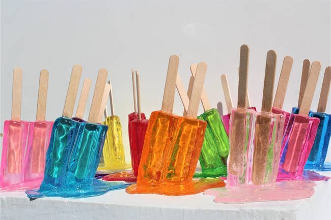 lots of colorful melting popsicle sculptures