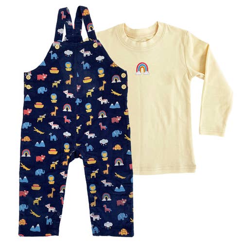 A Noah's Ark corduroy overalls and t-shirt set for toddlers