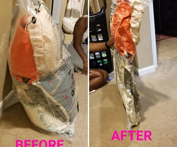a reviewer's bag filled before suction very bulky, and after suction significantly thinner