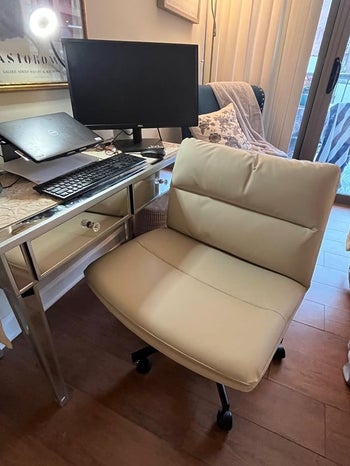 the white desk chair at a desk