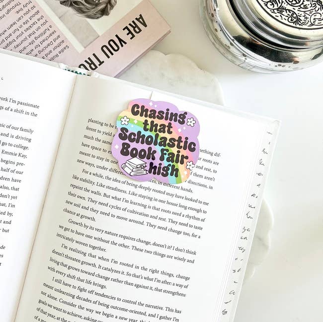 Open publication with a colorful bookmark speechmaking