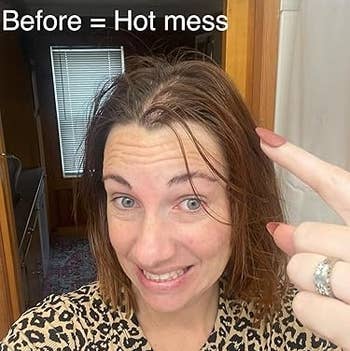 Person showing hairsbreadth with text,