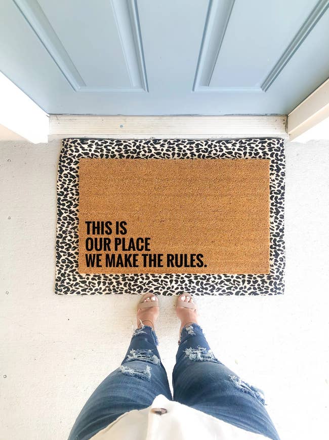 Image of the beige mat that says, 
