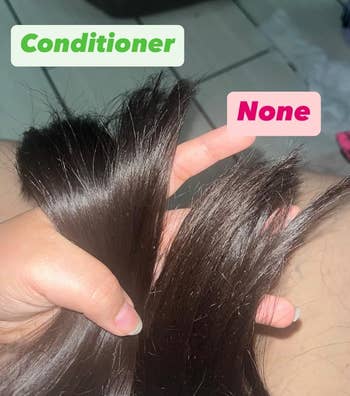 Reviewer showing result of using Marc Anthony leave in spray