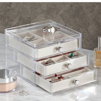 three-drawer acrylic jewelry box