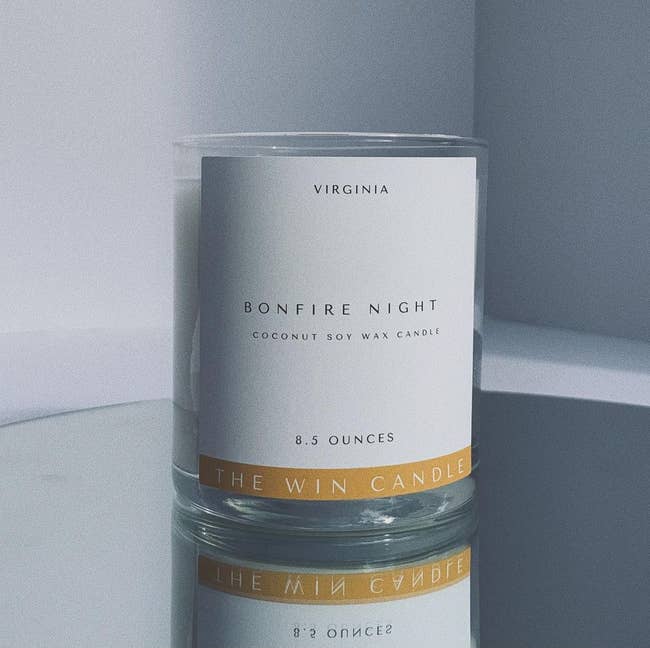 The candle with the words Bonfire Night on the label