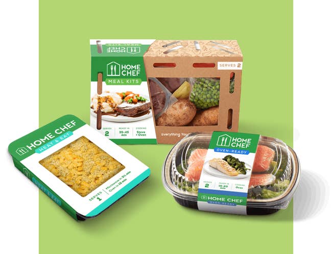 three pre-packaged meals from Home Chef