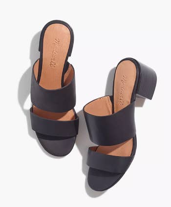 product above view of black heeled mule sandals