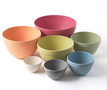 seven colorful mixing bowls