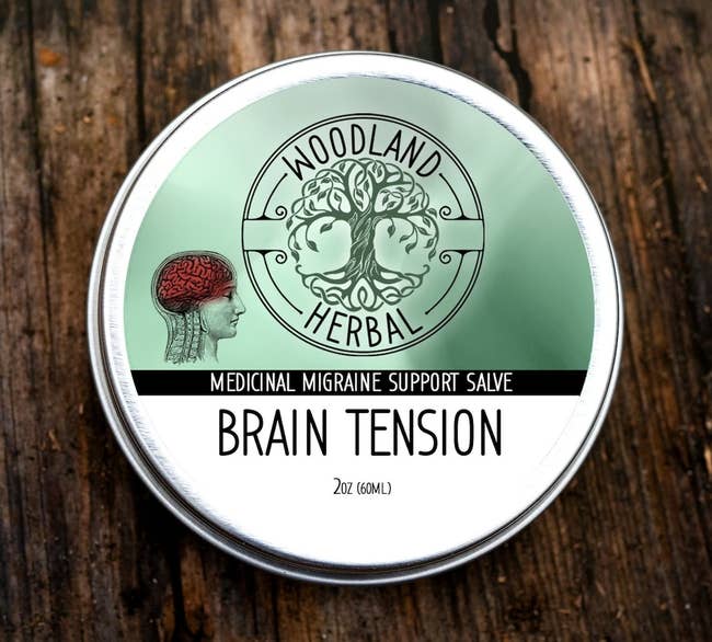 the container of salve with brain tension label on it