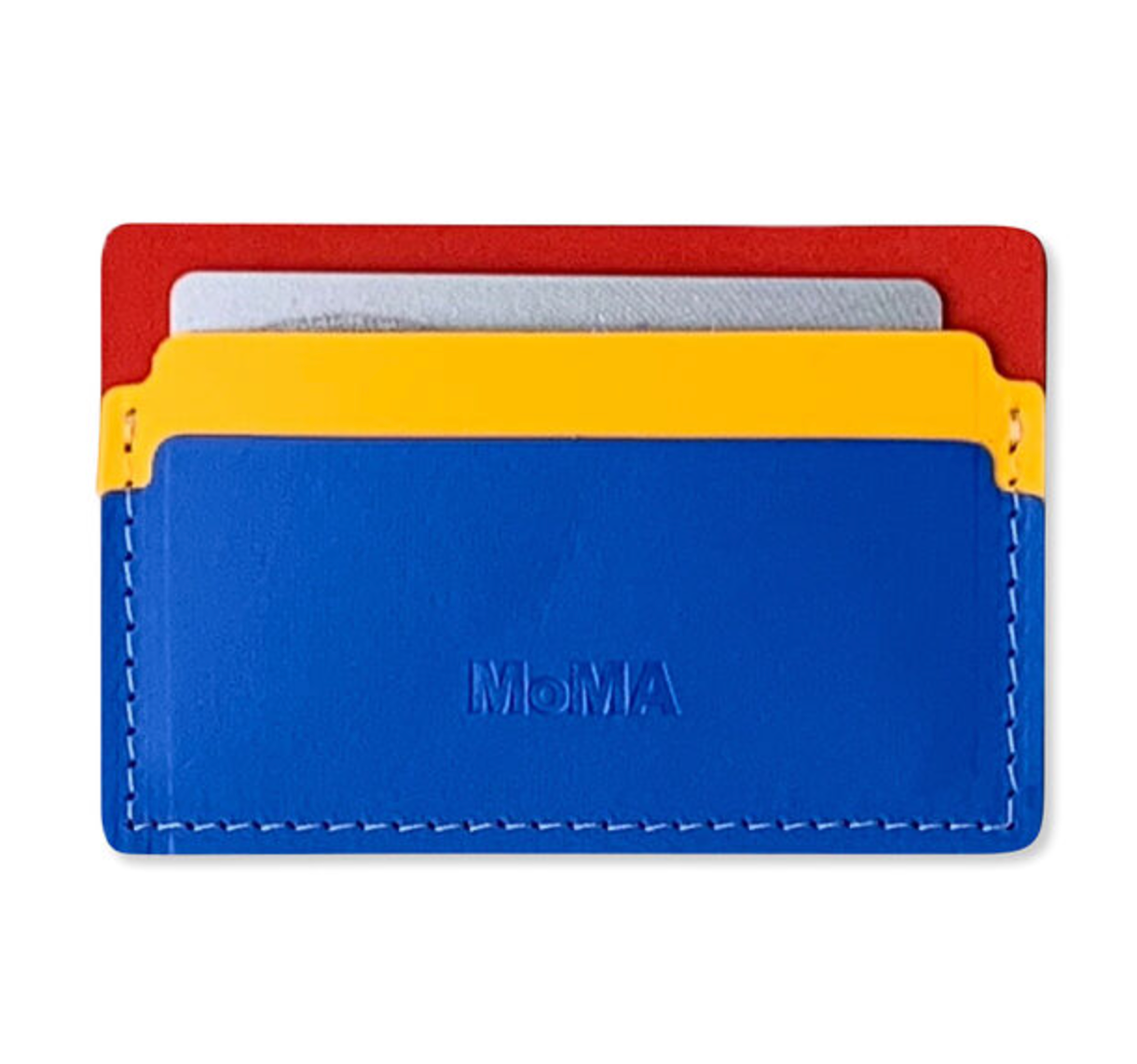 red, yellow, blue MoMA leather card holder