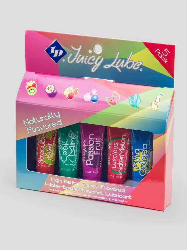 Box of travel-sized flavored lubricants