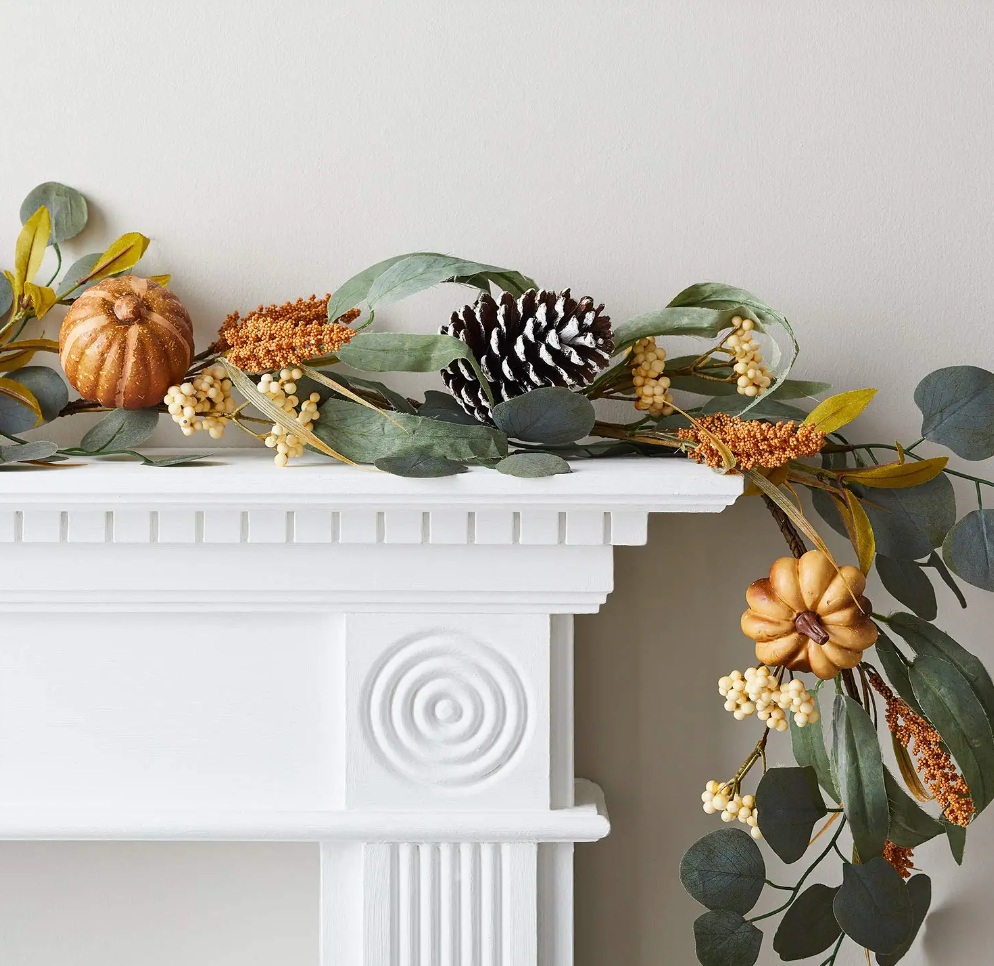 the garland draped over a mantle
