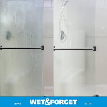 a shower before and after using wet & forget, much cleaner after