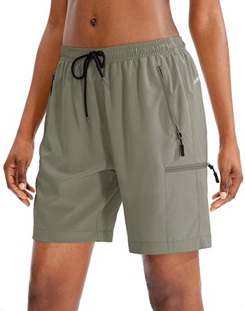 front view of cargo hiking shorts in gray